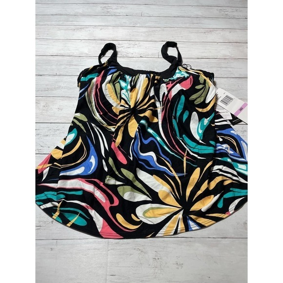 Coco Reef BLACK MULTI Retro Swirl Ultra Fit Tankini Swim Top, US 38 D - Picture 2 of 6